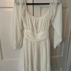 Cream Ruched Long Sleeve Sundress for Brides